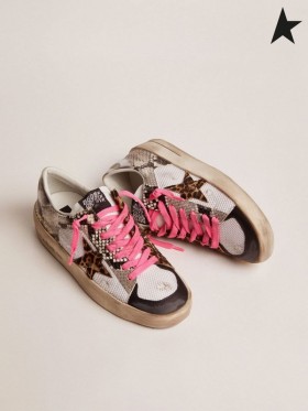 Golden Goose Stardan LAB sneakers met snake-print lederen bovenkant en een luipaard print pony huid sterren Slangenhuid leopard