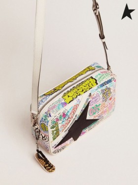 Golden Goose Sterren Tas met graffiti print en zwarte glitter ster wit