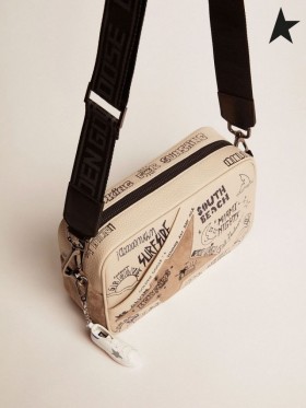 Golden Goose Star Bag in off-white leer met contrasterende zwarte tekst en de duif-grijs suède star white