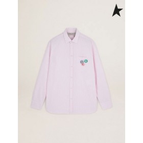 Golden Goose Oversized Reis collection shirt met roze en witte verticale strepen en pinnen roze wit
