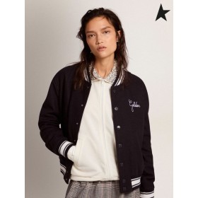 Golden Goose Gouden collectie bomber jacket in donkerblauw wol met contrasterende witte details donker blauw