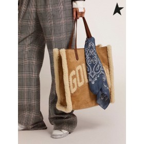 Golden Goose Noord-Zuid-Californië Tas in suede leer met shearling koffie