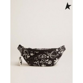 Golden Goose Reis riem tas in zwart nylon met contrasterende witte decoratie