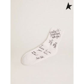 Golden Goose Optische witte sokken met zwarte Golden Verklaring belettering bruin wit zwart