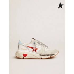 Golden Goose loopschoenen Enige sneakers in nylon en suède met rode gelaagd leer star wit grijs