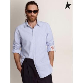 Golden Goose Gouden collectie Oxford shirt met lichtblauwe candy stripes wit licht blauw