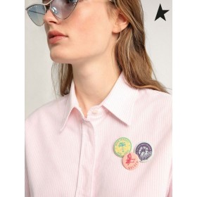 Golden Goose Oversized Reis collection shirt met roze en witte verticale strepen en pinnen roze wit
