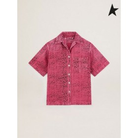 Golden Goose Azalea-gekleurde Reis collectie denim shirt met zwarte luipaard print roze zwart