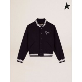 Golden Goose Gouden collectie bomber jacket in donkerblauw wol met contrasterende witte details donker blauw