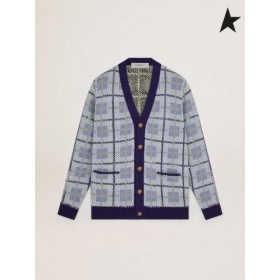 Golden Goose Reis collection vest met paarse en gele check patroon paars geel