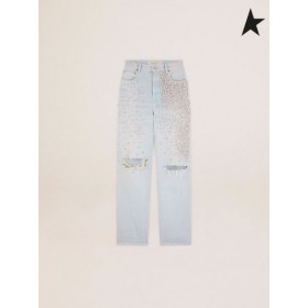 Golden Goose Gouden collectie gebleekt Kim jeans met cabochon kristallen blauw