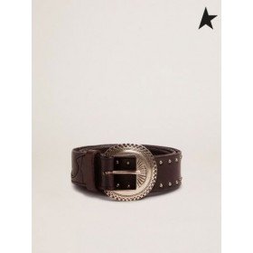 Golden Goose Black Ranch band in gewassen leer met zilveren studs kleur zwart