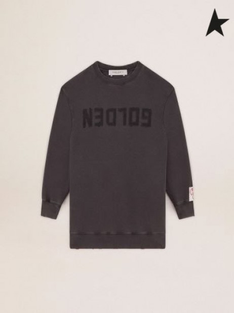 Golden Goose Golden collection paita mekko, jossa logo antrasiitti harmaa ahdistunut hoito tumma harmaa