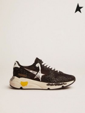 Golden Goose lenkkarit Sole sneakers musta nylon ja glitter hopea laminoitu kiiltonahka musta tähti