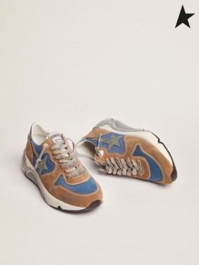 Golden Goose lenkkitossut Pohja lenkkarit valo sininen mesh tupakan kanssa-värillinen mokka insertit ja sotilas-vihreä mokka tähden valo sininen punainen vihreä