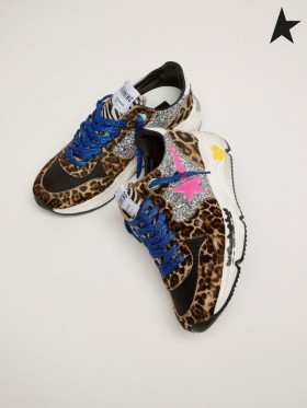 Golden Goose lenkkitossut Pohja lenkkarit leopard-print poni iho hopea glitter lisää. fuksia sininen