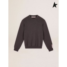 Golden Goose Golden collection pyöreä-aukkoinen pusero, tummanharmaa meleerattu puuvilla, jossa on erottuvan logo selässä tumma harmaa