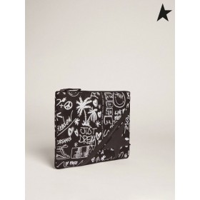 Golden Goose Journey pouch in black nylon with contrasting white decorations
