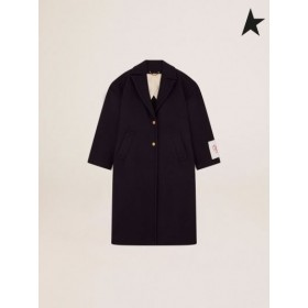 Golden Goose Golden kokoelma yksirivinen cocoon takki tummansininen villa, jossa kullanvärinen heraldinen painikkeet tummansininen