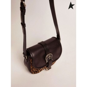 Golden Goose Pieni Rodeo Laukku musta nahka ja leopardi-print poni iho musta