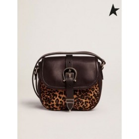 Golden Goose Pieni Rodeo Laukku musta nahka ja leopardi-print poni iho musta