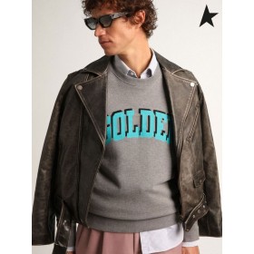 Golden Goose Harmaa Matkan kokoelma pusero, jossa on erottuvan turkoosi Kultainen kirjaimin harmaa