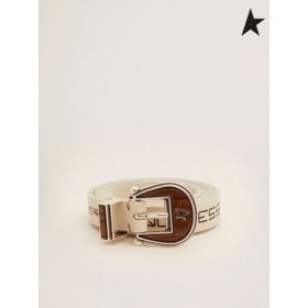 Golden Goose Rodeo vyö valkoinen nahka, jossa on erottuvan käsin kirjoitettu teksti, valkoinen