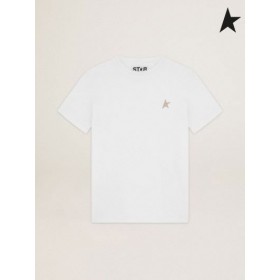 Golden Goose White Star collection T-paita, jossa star gold glitter edessä valkoinen