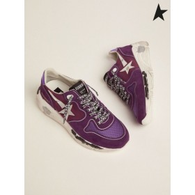 Golden Goose mokka, nahka ja mesh lenkkitossut Pohja lenkkarit metallinen violetti kantapää välilehti violetti hopea