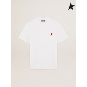 Golden Goose White Star collection T-paita, jossa punainen tähti edessä valkoinen