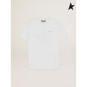 Golden Goose White Star collection T-paita, jossa logo ja tähti hopea glitter valkoinen