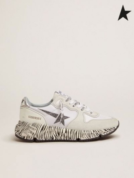 Golden Goose Chaussures Semelle baskets avec zebra-sole impression et de cristaux d'argent blanc