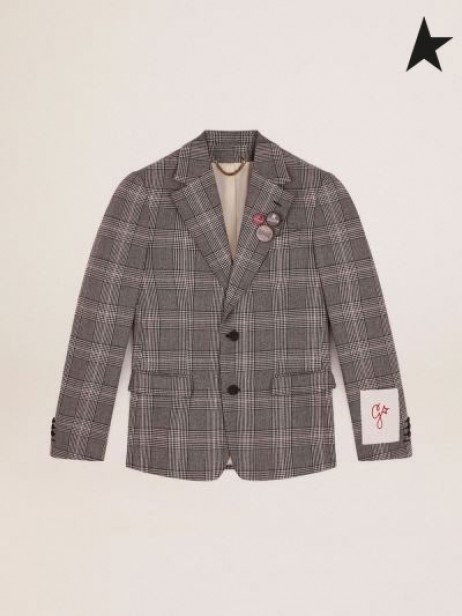 Golden Goose Or de la collection de single-breasted blazer gris et blanc Prince de Galles vérifier gris blanc