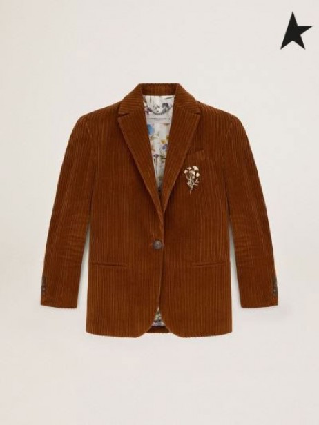 Golden Goose en terre Cuite de couleur Voyage collection Bova single-breasted blazer en velours côtelé en terre Cuite