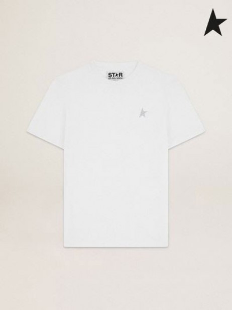 Golden Goose White Star de la collection de T-shirt avec une étoile en paillettes argentées sur le devant blanc