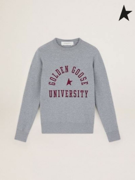 Golden Goose Gris chiné Voyage collection Athena sweat-shirt marron avec logo sur le devant gris
