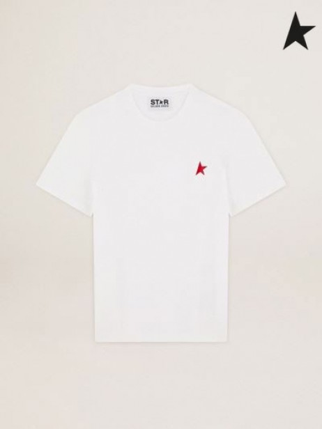 Golden Goose White Star de la collection de T-shirt avec une étoile rouge sur le front blanc