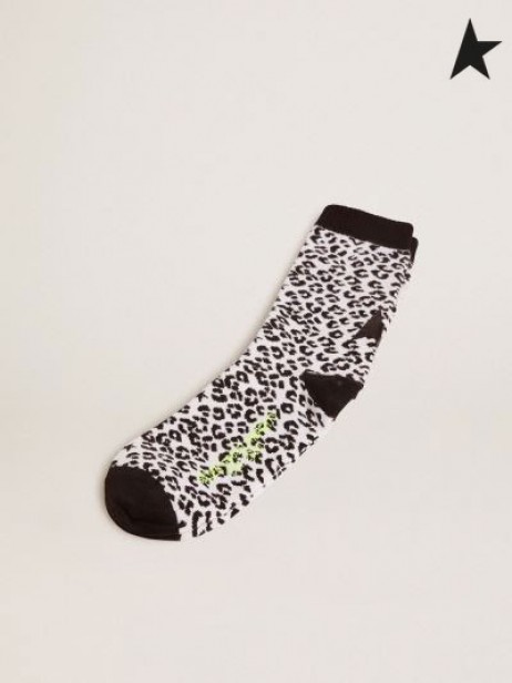 Poule aux œufs d'or Noir et des chaussettes blanches avec un imprimé léopard et étoile noire sur le dos Noir blanc