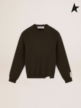 Golden Goose Golden collection col rond chandail militaire en coton vert avec une détresse traitement vert