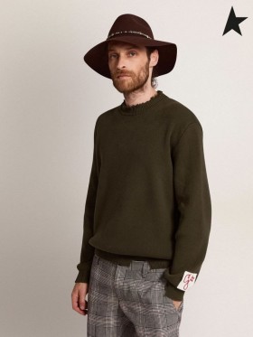 Golden Goose Golden collection col rond chandail militaire en coton vert avec une détresse traitement vert