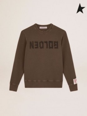 Golden Goose Or de la collection de sweat-shirt avec le logo en vert olive avec une détresse traitement vert Olive