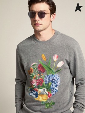 Golden Goose Gris Voyage collection Archibald sweat-shirt avec collage de style d'impression gris