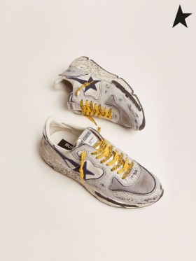 Golden Goose Chaussures Semelle des chaussures de sport en nylon blanc avec des craquements du cuir inserts gris blanc
