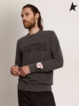 Golden Goose Or de la collection de sweat-shirt avec le logo en gris anthracite avec une détresse traitement gris foncé