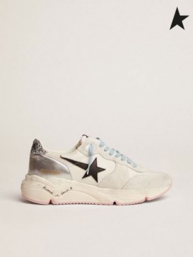 Golden Goose Seule LTD sneakers en blanc mesh et daim avec des paillettes d'argent onglet talon et cuir noir star blanc noir argent rouge