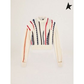 Golden Goose Blanche Voyage collection Dasha pull de couleur macro intarsia Beige blanc