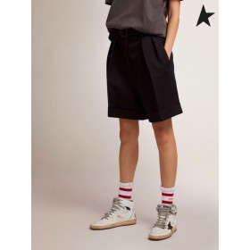 Golden Goose Or de la collection de short en gabardine de laine noire avec ceinture à la taille noir