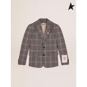 Golden Goose Or de la collection de single-breasted blazer gris et blanc Prince de Galles vérifier gris blanc