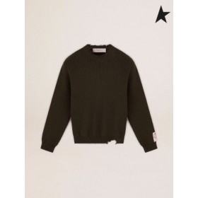 Golden Goose Golden collection col rond chandail militaire en coton vert avec une détresse traitement vert