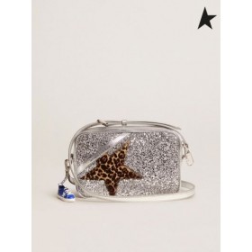 Golden Goose Star Sac laminé cuir avec de l'argent, des paillettes et des étoiles dans leopard-print pony de la peau. silver leopard